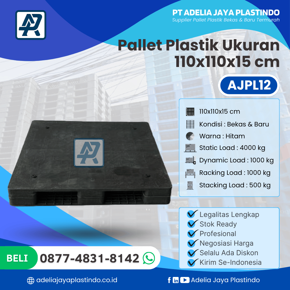 Pallet Plastik Bekas/Baru Ukuran 110x110x15 cm - AJPL12