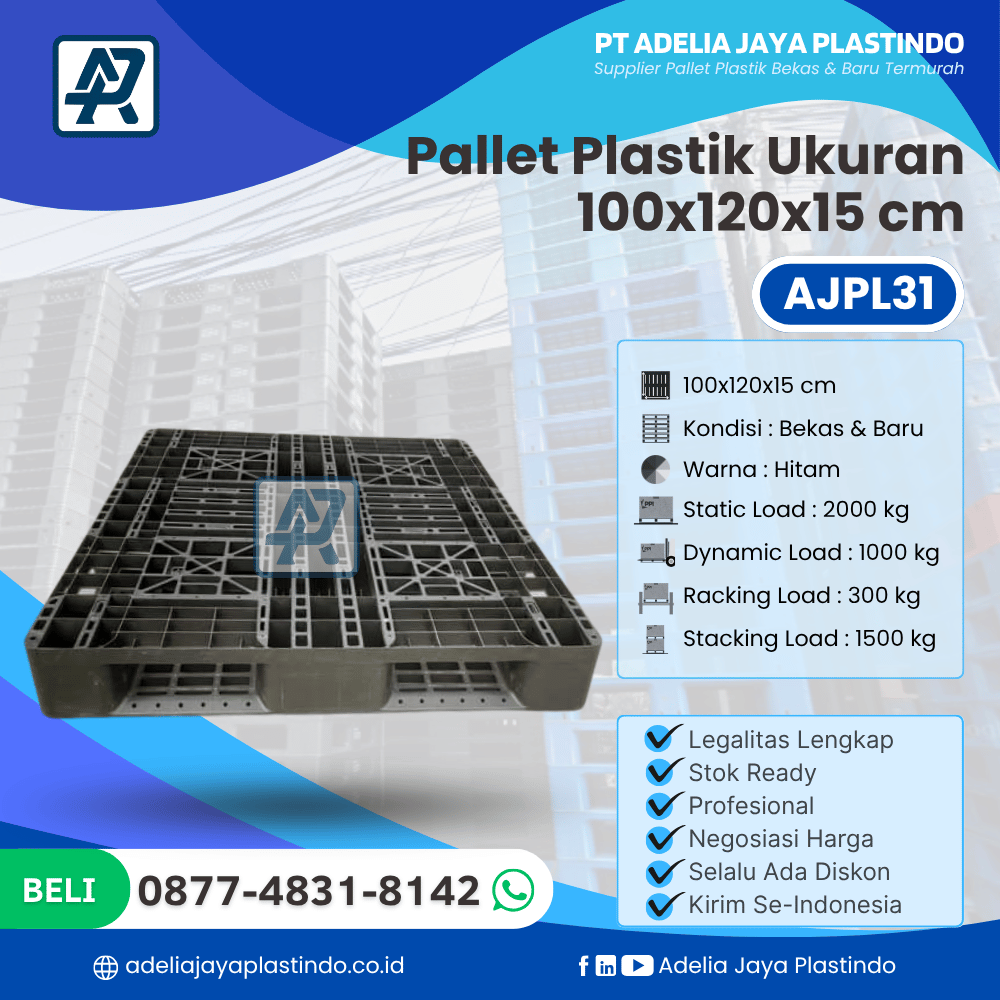 Pallet Plastik Bekas/Baru Ukuran 100x120x15 cm - AJPL31