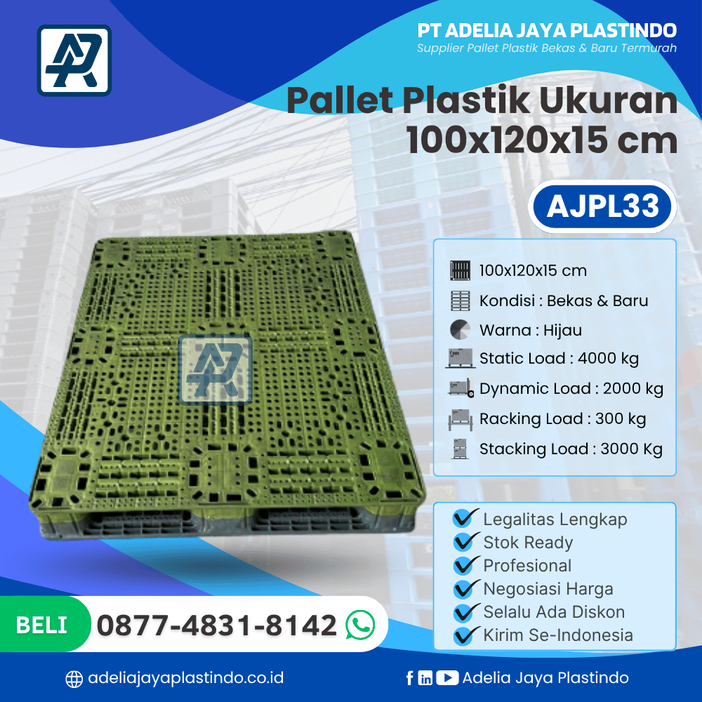 Pallet Plastik Bekas/Baru Ukuran 100x120x15 cm - AJPL33