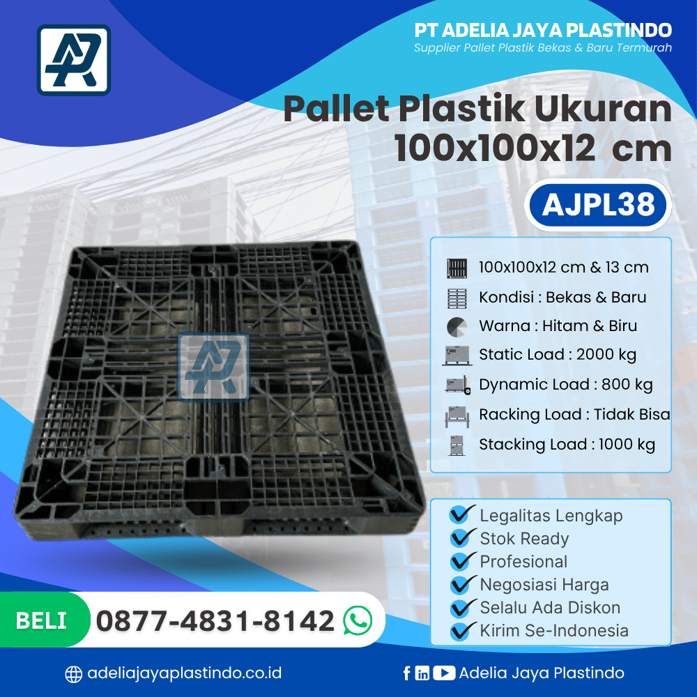 Pallet Plastik Bekas/Baru Ukuran 100x100x12 cm - AJPL38