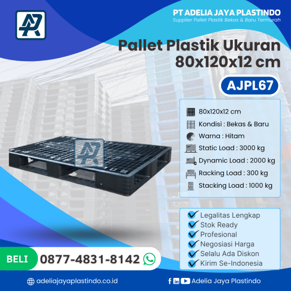 Pallet Plastik Bekas/Baru Ukuran 80x120x12 cm - AJPL67