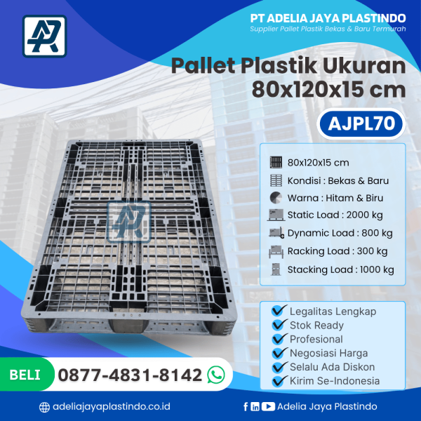 Pallet Plastik Bekas/Baru Ukuran 80x120x15 cm - AJPL70