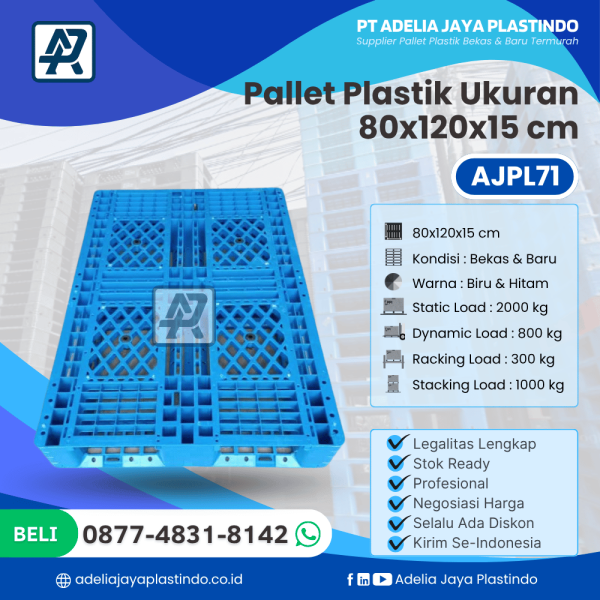Pallet Plastik Bekas/Baru Ukuran 80x120x15 cm - AJPL71