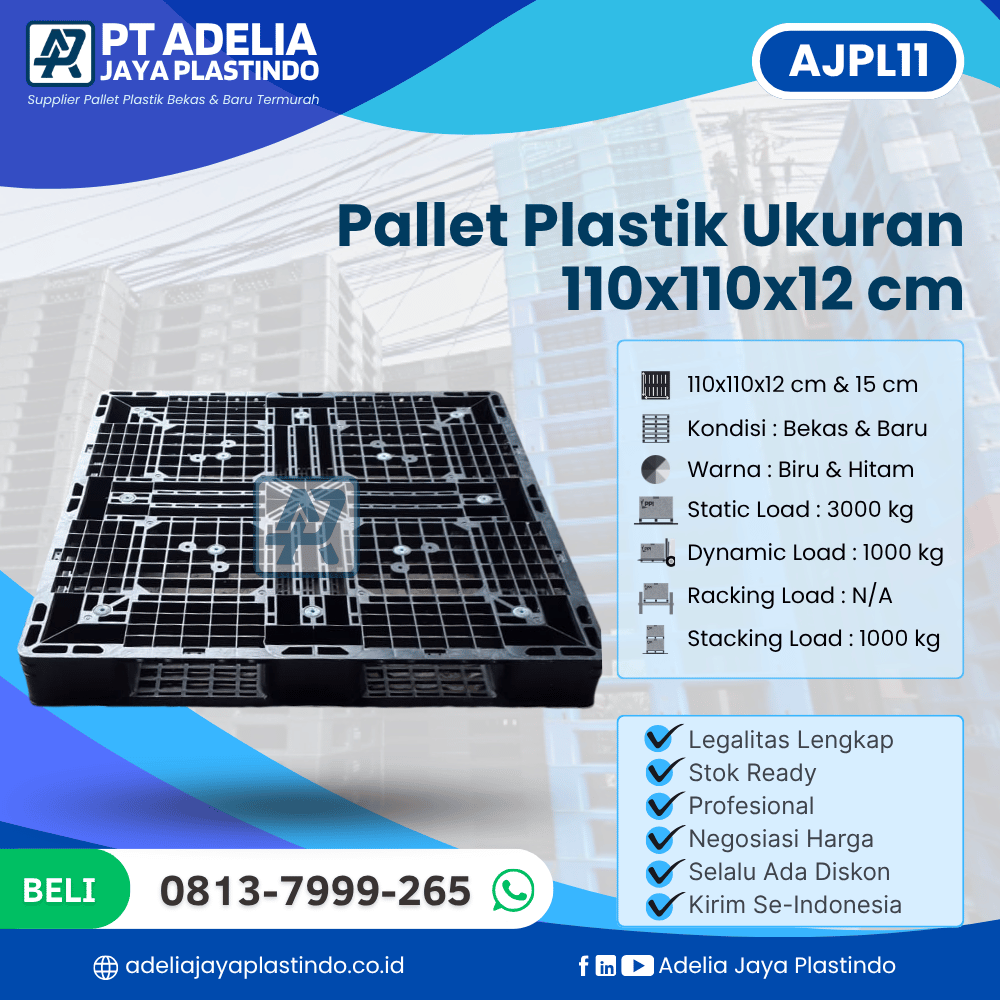 Pallet Plastik Bekas/Baru Ukuran 110x110x12 cm - AJPL11